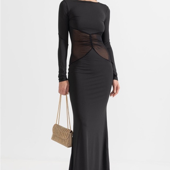 Dresses & Skirts - Elegant Long Dress With See-Through Waist - Black